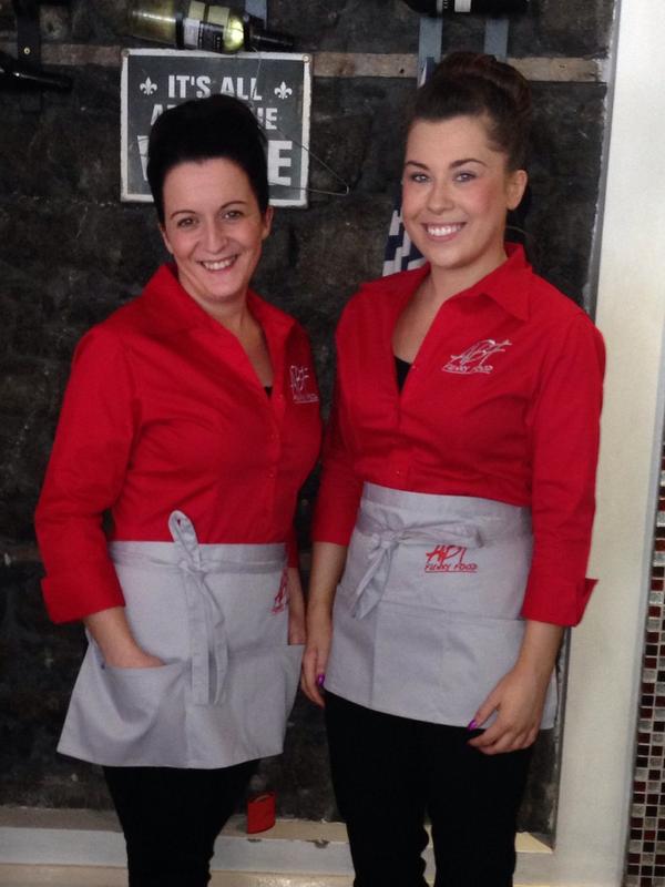 FunkelBar's tweet image. Tweet twoo! Karla and Shauneen sporting the new ABF uniforms! Keeping up appearances @Hello_Newry @FunkelBar #lovely