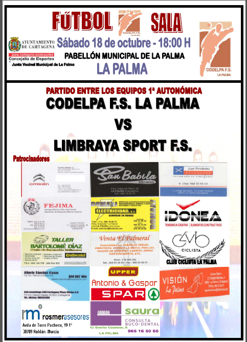 <a href="/CODELPAFS/">CODELPA F.S.</a> Vs Limbraya Sport F.S
Éste sábado a las 18:00. Os esperamos!!