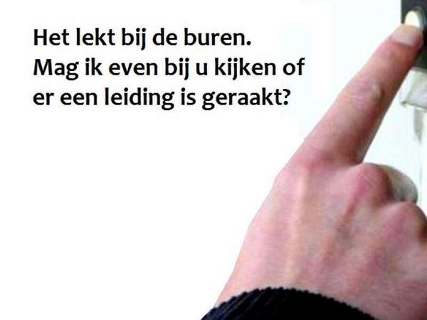 Politie's tweet photo. Criminelen gebruiken allerlei smoesjes om uw huis in te komen. Trap er niet in! #babbeltruc http://t.co/29Rf4VvdiU http://t.co/wX2OJCtuil