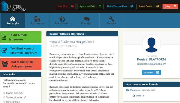 <a href="/kentselplatform/">Kentsel Platform</a>'a Üye Olduktan Sonra ki Apartman Kullanıcı Panelinden Bir Görsel...