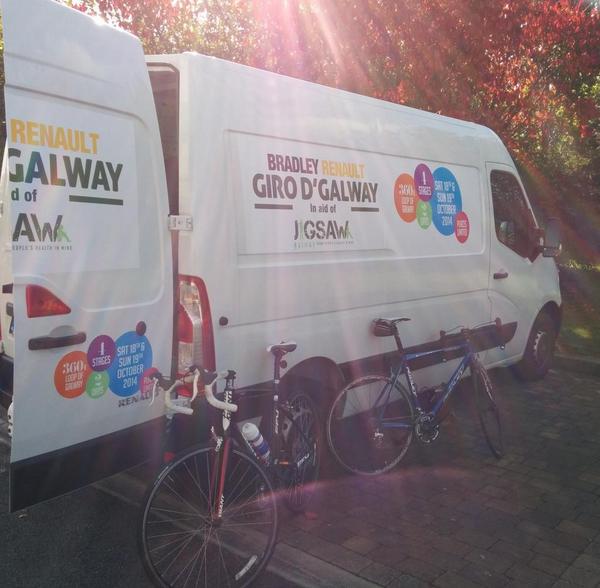 DavidCollins27's tweet photo. Bikes on the way to @Bradley_Galway. Race starts @ 7pm. #tribes36kchallenge @JigsawGalway http://t.co/ENLLX8TRIS http://t.co/AHPE8a2YoR
