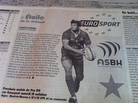 ASBHOfficiel's tweet photo. @SuchierThibauld à l'honneur dans le @midi_olympique ! http://t.co/frXWgT1rQr