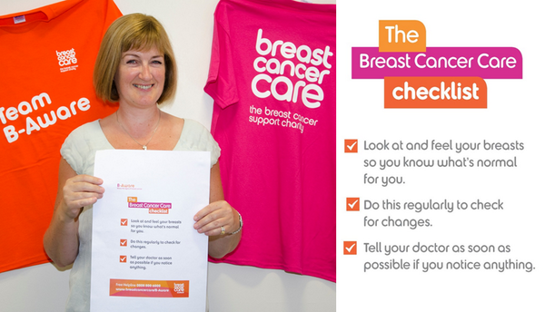 BCCareScot's tweet photo. @SheenaNimmo one of our fab new #BAware volunteers highlighting our  checklist #BCAM #Haveyouchecked? http://t.co/kw4LXxstiz
