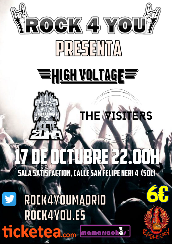 rock4youspain's tweet photo. Este Viernes 17 de Octubre, @HighVoltageMad + @theVisitersBand + Moctezuma en concierto a las 22:00h ¡BRUTAL! http://t.co/8JKXCHSbRn