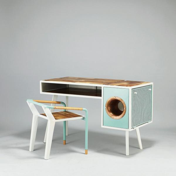 Admire this gramophonestyle builtin speaker deskthe ultimate piece