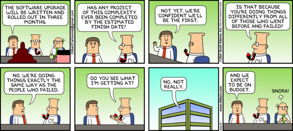 craignewmark's tweet photo. Eloquent description of "waterfall" software development @Dilbert_Daily. vs agile: listen to people, then act, repeat http://t.co/1TCK0OzM5A