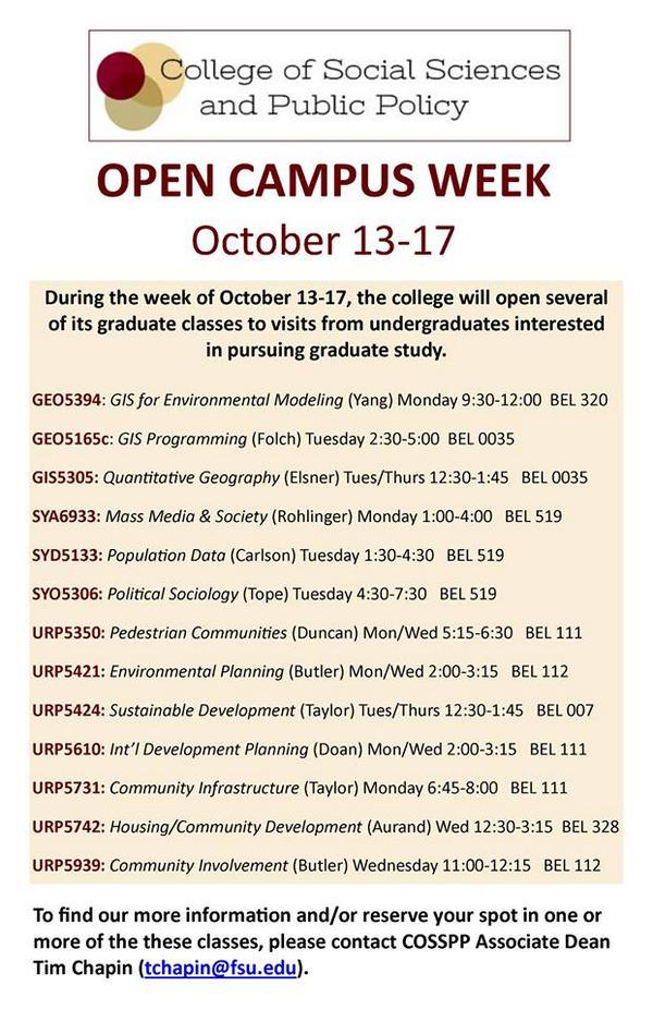 FSUCOSSPP's tweet image. Get a delicious taste of grad school this week! Open campus courses for undergrads. @floridastate @FSUGS