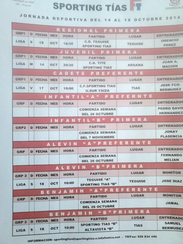 Calendario de esta semana.