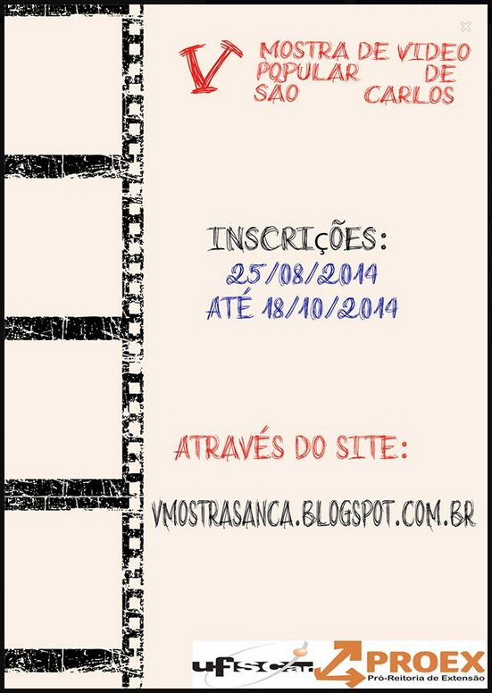 #UFSCar está recebendo inscrições para a V Mostra de Vídeo Popular de São Carlos. até 18/10. Participe!