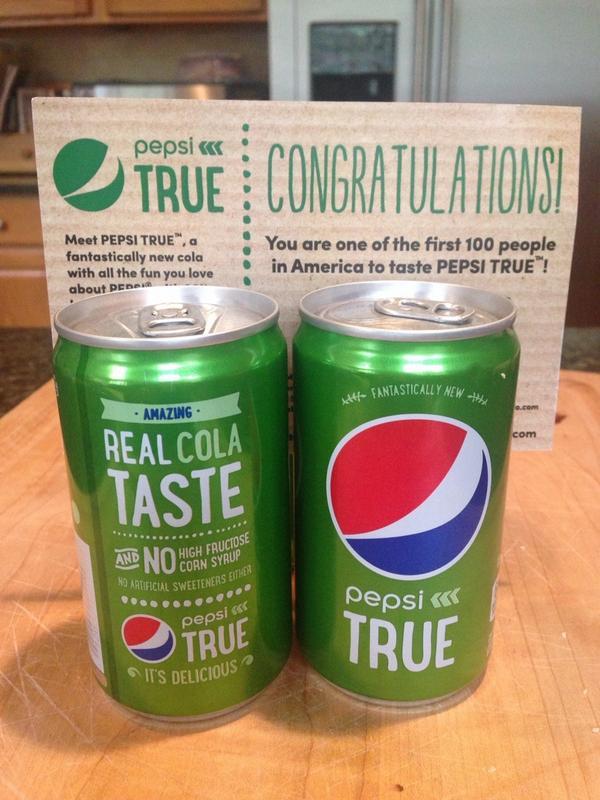 DawnSandomeno's tweet photo. Pepsi True surprise delivery today!  Loved it and will be ditching the Diet "C" word!  #pepsitrue http://t.co/S3g2WDueYR