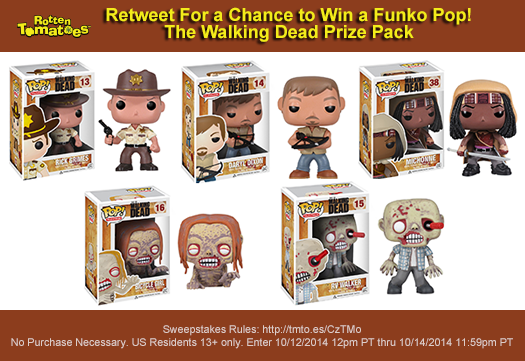 RottenTomatoes's tweet photo. Retweet 4 a chance 2 win #TheWalkingDead @OriginalFunko Prize Pack #RTTWD #Sweepstakes Rules:  http://t.co/2wmbjykBp4 http://t.co/FH40phTZTd