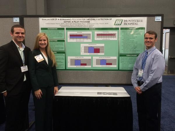ErinMcCreary's tweet photo. Poster presentation at #ACCPAM14. Proud to represent @AUHSOP and Huntsville Hospital with these guys! @ClinicalPharm http://t.co/lwnRlsuseI