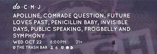 FutureLovesPast's tweet photo. We'll be playing at Trash Bar in Brooklyn on Wednesday, Oct 22 for our first ever official @CMJ showcase in NYC! http://t.co/1OVO6L2pcM
