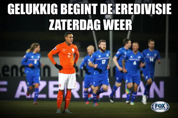 ESPNnl's tweet photo. Het Nederlands elftal lijdt een pijnlijke nederlaag tegen IJsland: 2-0 #ijsned http://t.co/n5fNVPbqIt