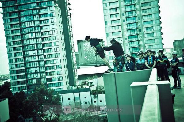 Paul__Barker's tweet photo. @antwest13 have you got time to jump off a building before getting to PI? #rapjumping http://t.co/j4wK4QZ5qe http://t.co/zfa6xaV4te
