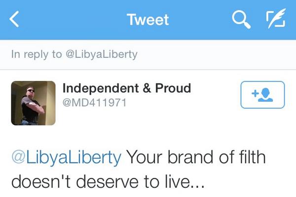 LibyaLiberty's tweet photo. If you have a minute can you report this account for harassment? https://t.co/dJzTZEVGgL http://t.co/SnX1D7GdqW