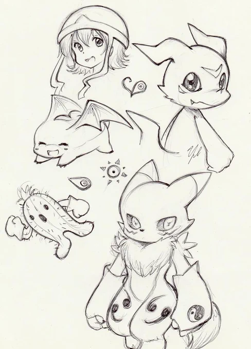 #Inktober A page of Digimon doodles 