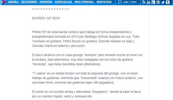 monitributriste's tweet photo. Crítica del EP de @estresrock , #HitBox por @AgenciaTelam  !
http://t.co/AmFp26hRuF http://t.co/ZawGRm2Tcj