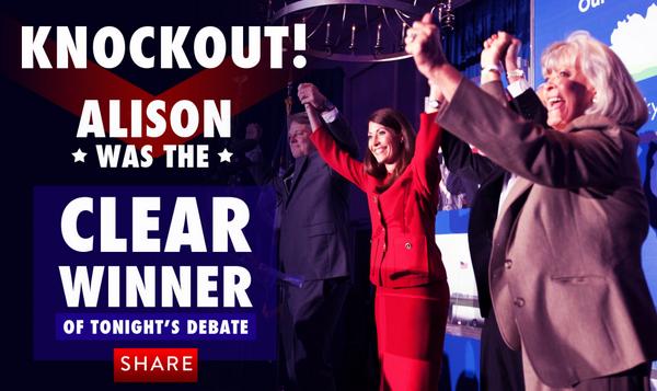 AlisonForKY's tweet photo. Retweet if you agree: Alison was the clear winner of tonight's debate! #kysen http://t.co/82nT7DOkEV