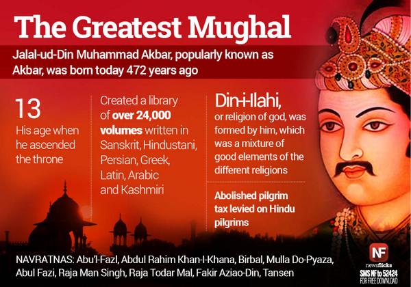 The most tolerant of the Mughal emperors, #Akbar was born today