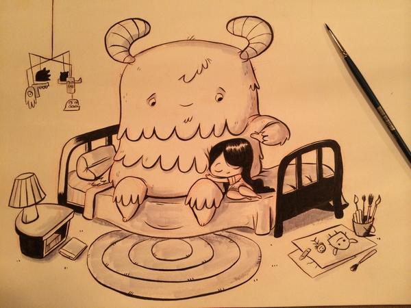 2dCale's tweet photo. #inktober day 11! A Monster by your side. #art #inktober2014 #monster http://t.co/9gM78pawoq