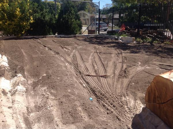 #SCnatureplayground Day 23 the jetty is being constructed, water pump is in and working. 
River bed has been laid.