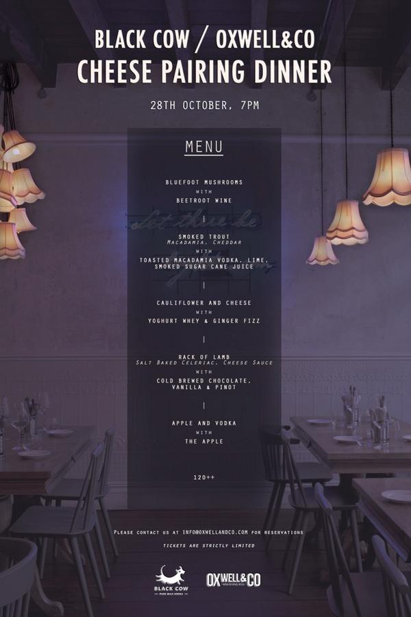 Don't miss our cocktail and cheese pairing dinner with <a href="/BlackCowVodka/">Black Cow</a> email info@oxwellandco.com for reservations