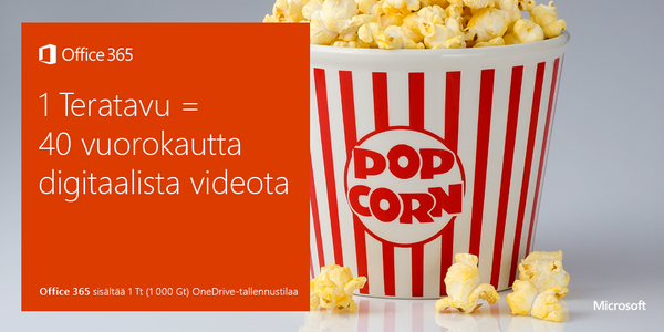 MicrosoftSuomi's tweet photo. Mitä mahtuu teratavuun? #Office365 sisältää 1Tt OneDrive-tallennustilaa http://t.co/iI8i06qDnl #TerabyteTuesday http://t.co/UEhO9CPZ04