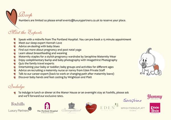 Fancy meeting the experts on the 19th of October <a href="/FoxhillsSurrey/">Foxhills Club & Resort</a> with <a href="/EdenPrivateStaf/">Eden Private Staff</a> <a href="/SeraphineLtd/">Seraphine Maternity</a> @LansinohFamily