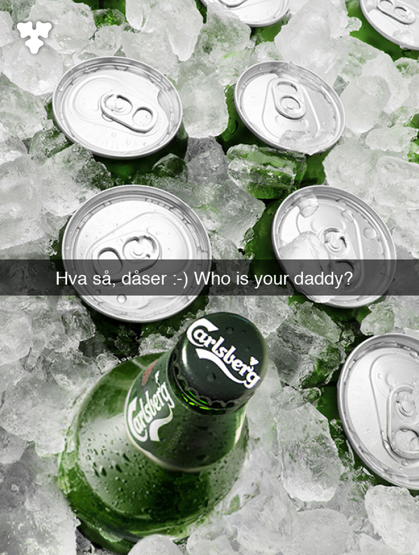 CarlsbergDK's tweet photo. Carlsberg flaske er blevet afsløret i godt selskab med kølige dåser på Snapchat. Det beklager vi slet ikke. http://t.co/UmLDygkUhO