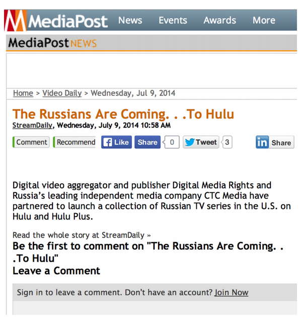 dm_rights's tweet photo. Digital Media Rights and CTC Media have partnered to release a collection of Russian TV series on Hulu and Hulu Plus. http://t.co/jAxS7BE2tb