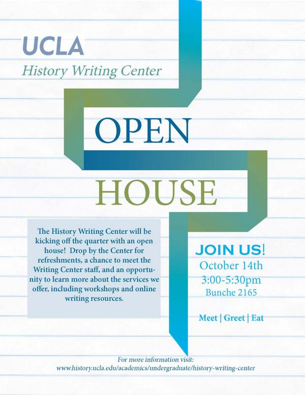 The History Writing Center is having an open house today at 3pm in Bunche 2165! Stop by to meet, greet, & eat!