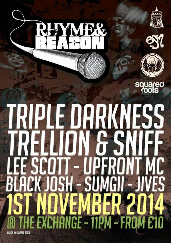 We'll be in Bristol @ The Exchange, Sat 1st of Nov. Come &amp; support our movement!  #tripledarkness #ukhiphop #hiphop