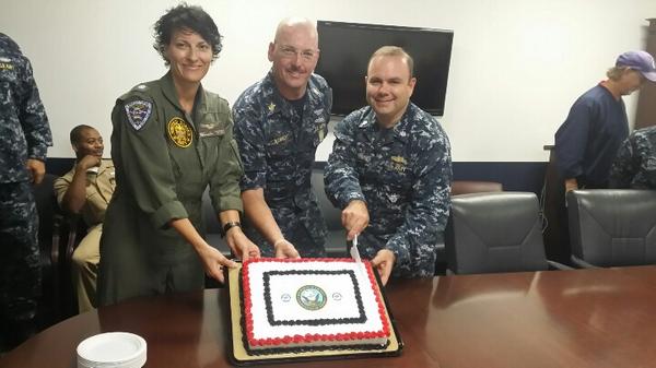 NRDRaleigh's tweet photo. We shared cake today in honor of Navy's bday. CDR Hinderer, CMC Wenrich &amp; CDR Dickerson share cake cutting duties. http://t.co/Nrzp4IzvLk