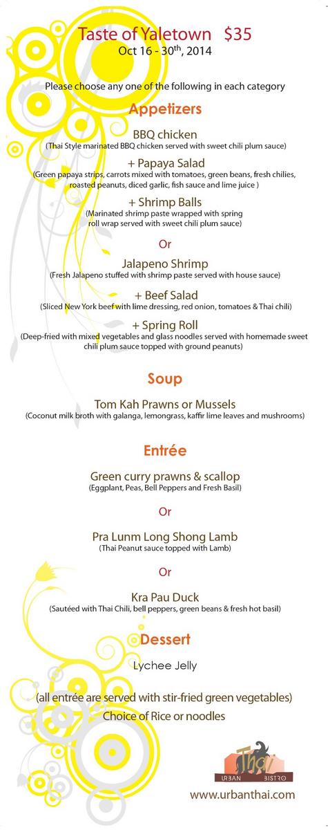 DailyHiveVan's tweet photo. Yum! RT @UrbanThai: On now @UrbanThai #TOY2014 menu #Yaletown @VancityBuzz @iyaletown http://t.co/eNyO4v3urN