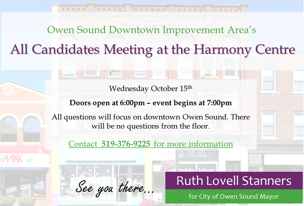 This Weds at 7pm at the Harmony Centre: the Owen Sound DIA All Candidates Meeting