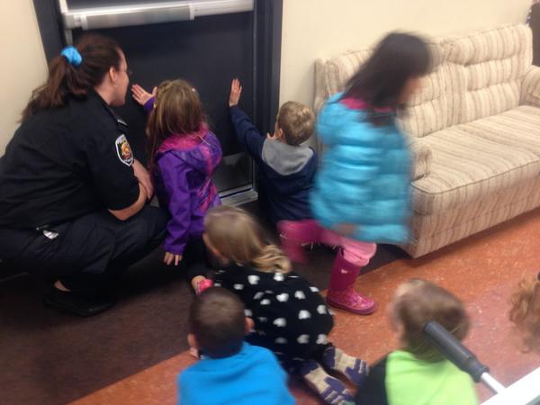 Coldstreamfire's tweet image. The last of our Fire Prevention tour with Kidston Elementary students! #Coldstream Check for hot doors! #Sparky