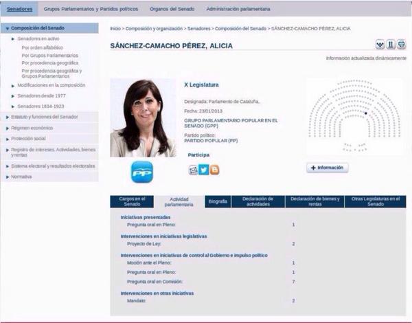 ecorepublicano's tweet photo. Sueldo de Alicia Sánchez Camacho: 108.973 euros. 
Actividad en el Senado: 1 pregunta y 13 intervenciones en 2 años. http://t.co/jvDOntGPVp
