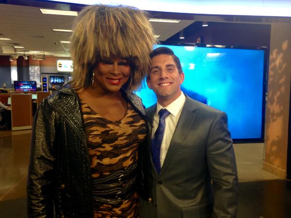 GregBennettWXR's tweet photo. #LarryEdwards A.K.A #TinaTurner came in to talk about #DWTS. Catch him and #FrankMarino in @DivasLV @ the #Quad http://t.co/tSGkw08YqP
