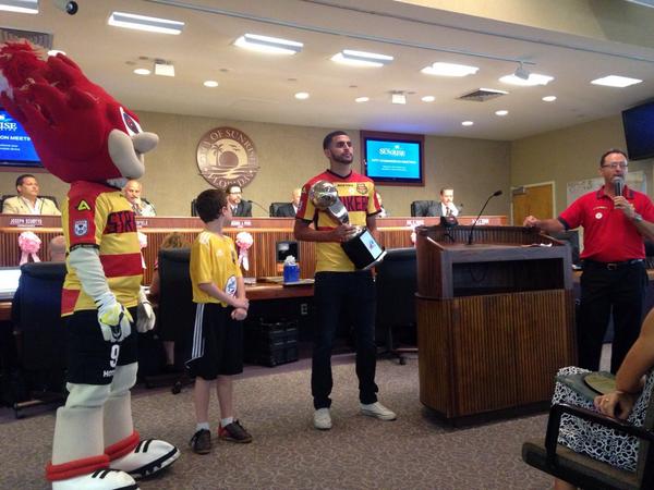 StrikersFamily's tweet photo. Mayor Ryan invited Tim Robbie and the Strikers to the City of Sunrise Commission to promote Beach to Glades Challenge http://t.co/sSiRmHEJTS