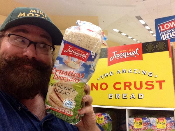 JacquetBakery's tweet photo. This is @JeepersMedia when he finds our crustless bread in the supermarket. #crustlessbread #ThisIsaThing http://t.co/dS55TdY4hW