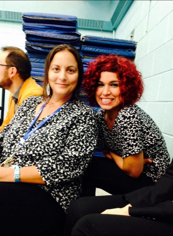 holyspirittcdsb's tweet photo. Ms C &amp; Ms D didn't let the rest of the staff know it's twins day. http://t.co/MDEVpWAm9Q