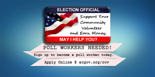 ACVOTE's tweet photo. Poll Workers/Bilingual Poll Workers Needed for #Nov42014 General Election. Apply Online: http://t.co/QA9gG9Z7nE http://t.co/h4YXQy5Hu6
