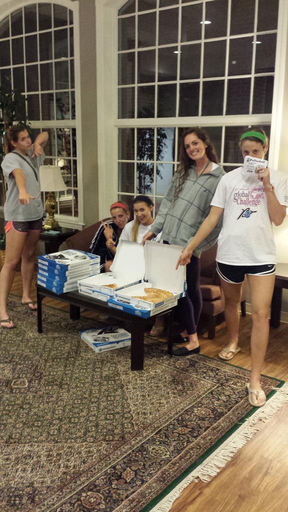 UNCWVolleyball's tweet photo. Hey fans! The ladies of #SeahawkVB are handing out free pizza down in the lobby of #GrahamHewlett #nomnomnom http://t.co/hl5Lge1jAj