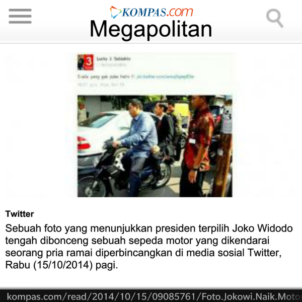 INDONESIAinLOVE's tweet photo. Foto : Jokowi Naik Motor Bikin Heboh Media Sosial, itu Pak Jokowi jadi saksi nikah Tokoh adat Betawi http://t.co/tj6DgcOrcl