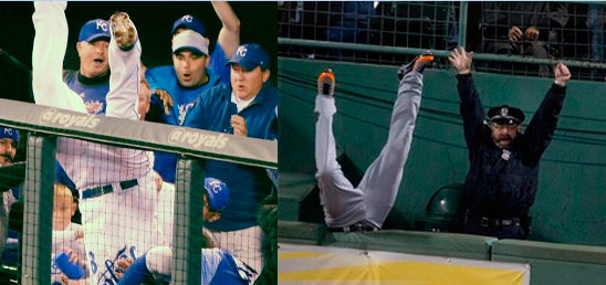 WxManBookie's tweet photo. Exactly one year to the day! #MLB #ALCS #InvertedV @Royals Moustakas shows Torii Hunter how it's done! http://t.co/1uPpjAlxdy