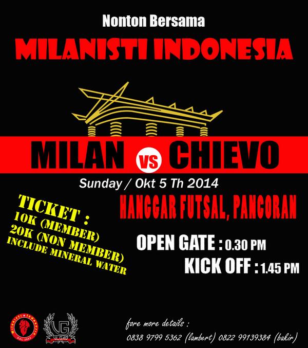 [Pusat] Nonton Bersama #MilanChievo Minggu 5/10 pkl 01.00 wib - at <a href="/hanggarfutsal/">hanggarfutsal</a> Pancoran, Jaksel.