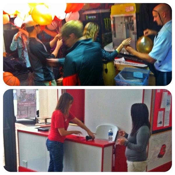UTSMensBBall's tweet image. Behind the scenes this morning preparing for the RedHawk Walk. #balloons #GrowingTree #GoRedHawks