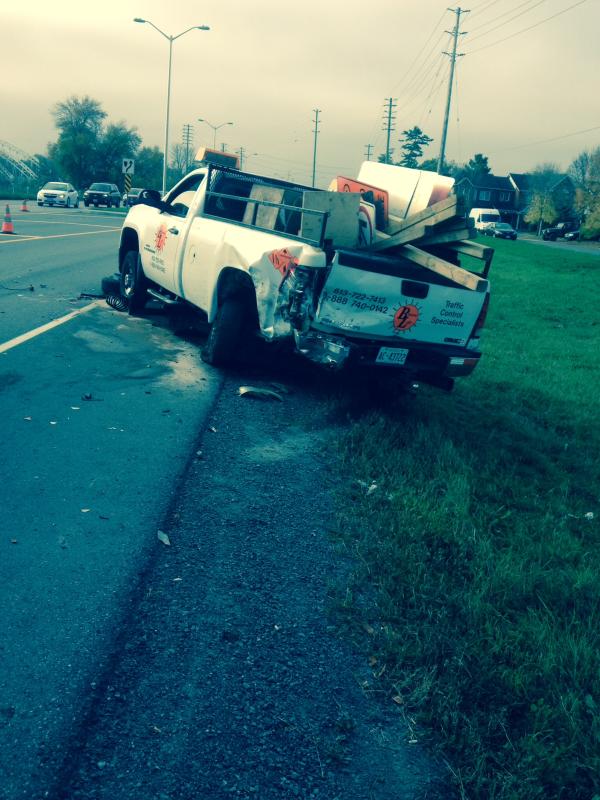 BeaconLiteLtd's tweet photo. Pay attention in Construction Zones this is the result of distracted driving. Thankfully there were no major injuries http://t.co/bMOqxc2BfU