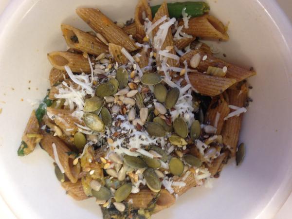 ruff2buff's tweet photo. @DeliciouslyElla inspired lunch today! spelt pasta, beans and seeds...#ruff2buff http://t.co/i31KCZZKf0